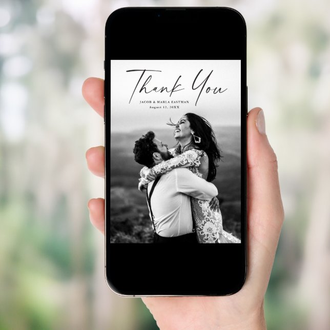 Modern Script Photo Wedding Thank You Card (Front Digital)