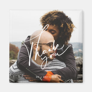 Modern Script Photo Wedding Thank You Magnet