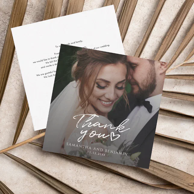 Modern Script Photo Wedding Thank You Note Card | Zazzle