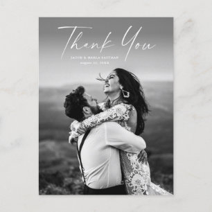 Modern Script Photo Wedding Thank You Postcard