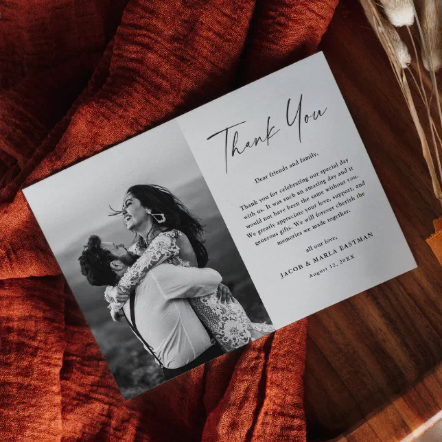 Modern Script Photo Wedding Thank You Postcard Zazzle