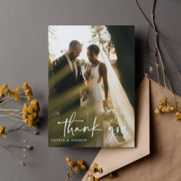 Modern Script Photo Wedding Thank You Postcard