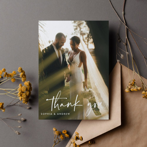 Modern Script Photo Wedding Thank You Postcard