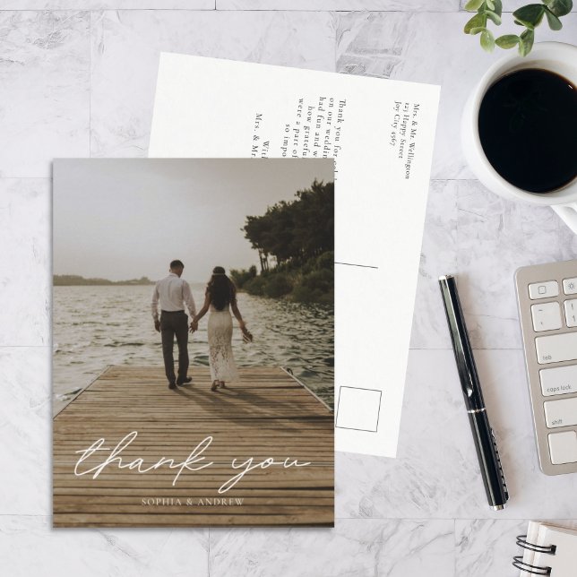 Modern Script Photo Wedding Thank You Postcard (Creator Uploaded)