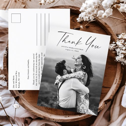 Modern Script Photo Wedding Thank You  Postcard