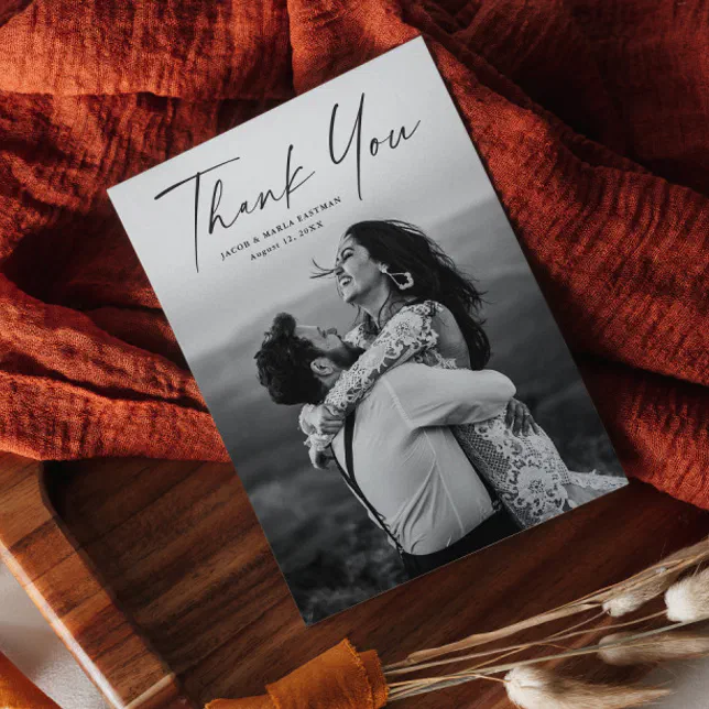 Modern Script Photo Wedding Thank You Postcard | Zazzle