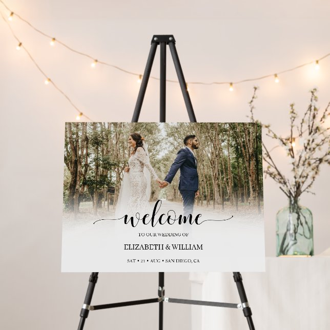 Modern Script Photo Wedding Welcome Sign (In Situ (Stand))