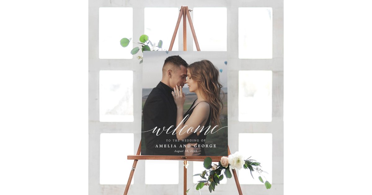 Welcome Modern Script Modern Script Photo Wedding Welcome Sign | Zazzle