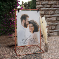 Modern script photo welcome to the wedding foam b