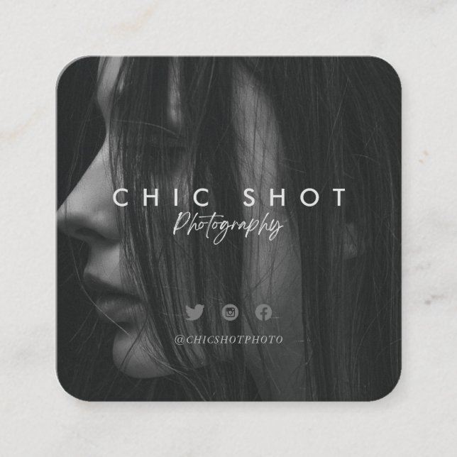 Modern Script Photography Typography Square Business Card (Front)