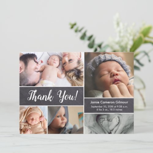 Modern Script Photos Chalkboard Baby boy Shower Thank You Card