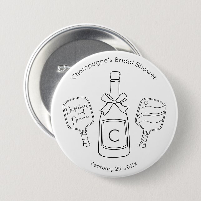 Modern Script Pickleball & Prosecco Bridal Shower Button (Front & Back)