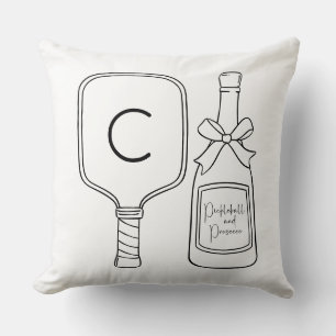 Modern Script Pickleball & Prosecco Monogram Throw Pillow