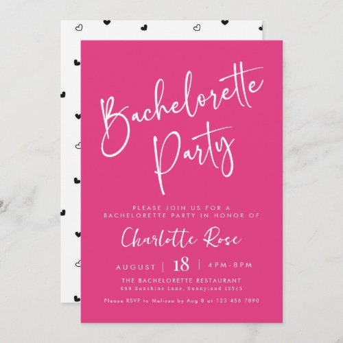 Modern Script Pink Bachelorette Party Invitation