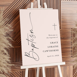 Modern Script Pink Baptism Welcome Foam Board