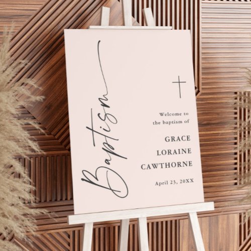 Modern Script Pink Baptism Welcome Foam Board