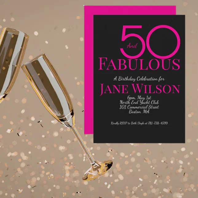 Modern Script Pink Black 50 Fabulous Birthday Invitation | Zazzle