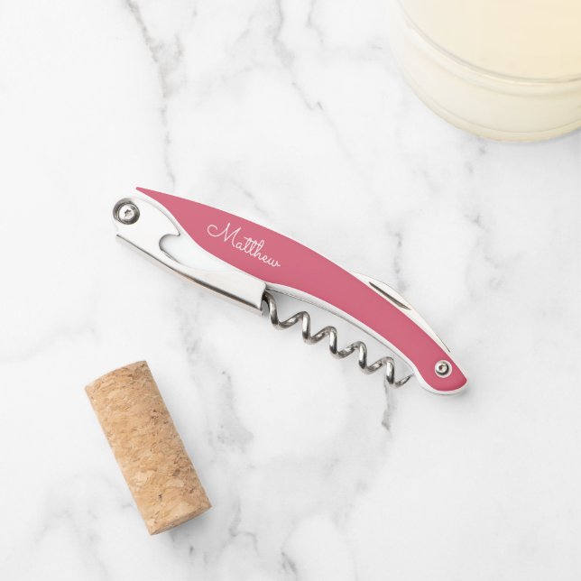 Modern Script Pink Custom Guest Name Wedding Waiter's Corkscrew (Front)