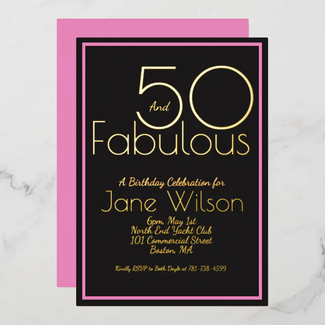Modern Script Pink Foil 50 and Fabulous Birthday Invitation | Zazzle