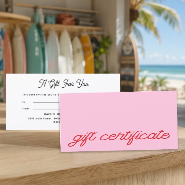 Modern Script Pink Gift Certificate (Modern Script Pink Gift Certificate)