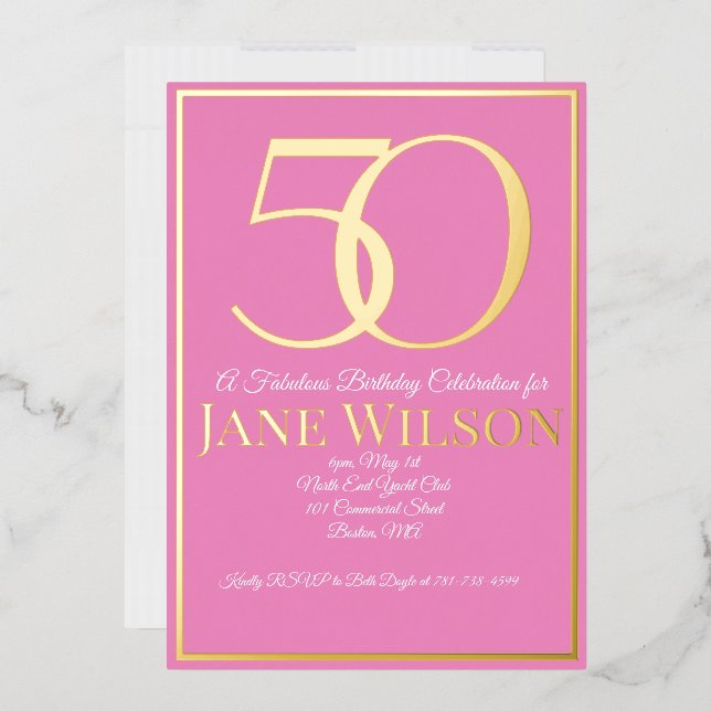 Modern Script Pink Gold Foil 50th Birthday  Invitation (Envelope)
