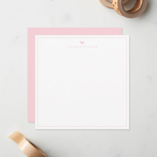 Modern Script Pink Heart Border Monogram Note Card