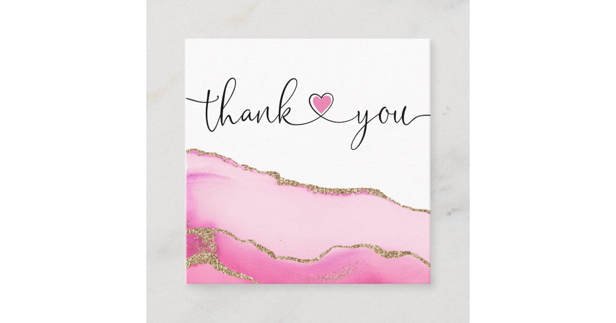 modern script pink heart thank you for your order square business card ...