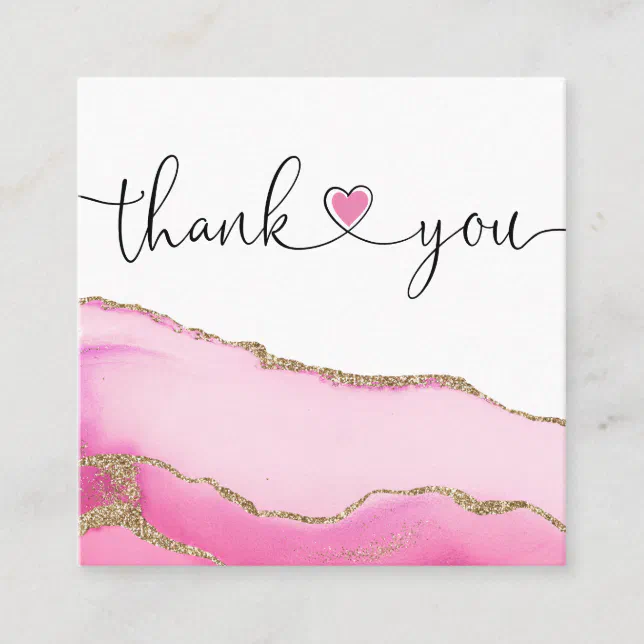 modern script pink heart thank you for your order square business card ...
