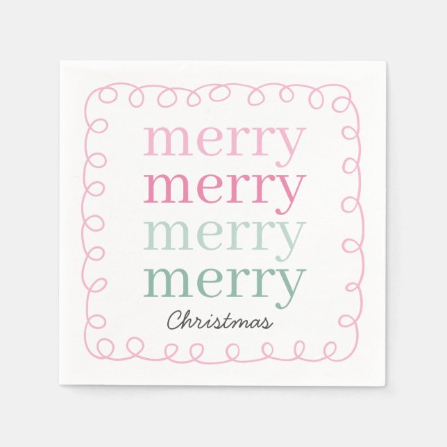 Modern Script Pink Merry Christmas  Napkins (Front)