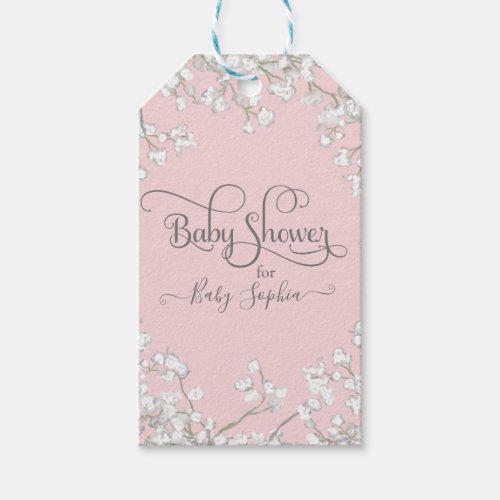 Modern Script Pink n White Floral Boy Baby Shower Gift Tags