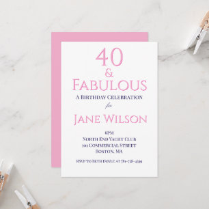Modern Script Pink Navy 40 Fabulous Birthday Invitation