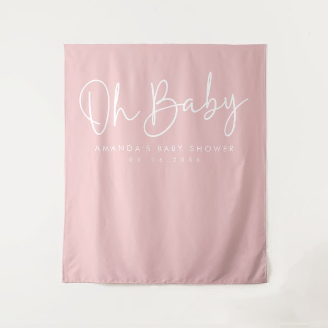 Modern Script Pink Oh Baby Baby Shower Backdrop (Front)