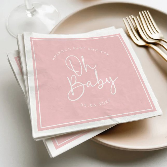 Modern Script Pink Oh Baby Simple Baby Shower Napkins (Creator Uploaded)