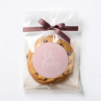 Modern Script Pink Oh Baby Simple Shower Favor Classic Round Sticker