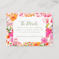 Modern Script Pink Orange Flowers Wedding Details