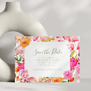 Modern Script Pink Orange Flowers Wedding Save The Date