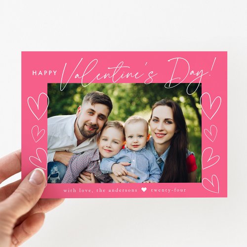 Modern Script Pink Valentines Day Photo Holiday Card