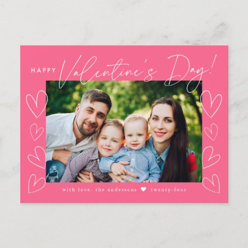 Modern Script Pink Valentines Day Photo Holiday Postcard