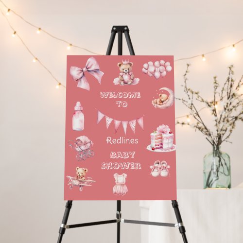 Modern script pink water color  bear baby shower foam board
