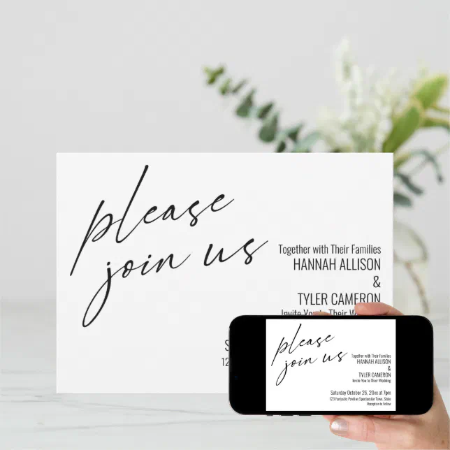 Modern Script Please Join Us Black & White Invitation | Zazzle