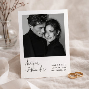 Modern Script Polaroid Photo Wedding Save the Date