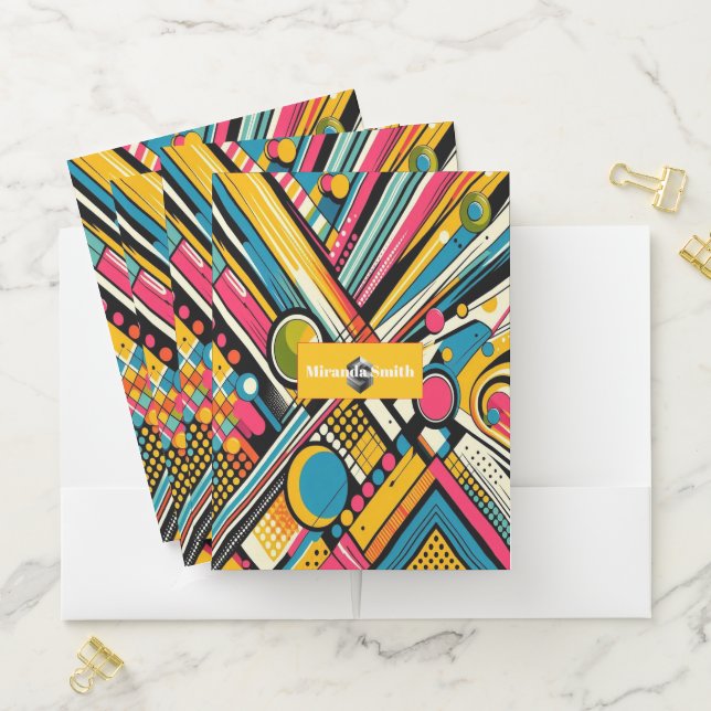Modern Script Pop Art Logo Name Stylish Abstract  Pocket Folder (In Situ)