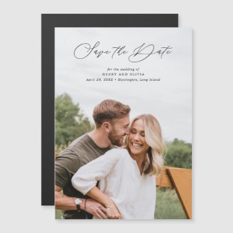 Modern Script Portrait Photo Save The Date Magnet 