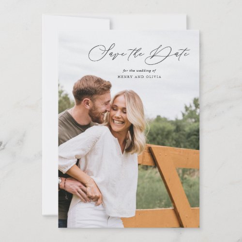  Modern Script Portrait wPhoto on Back Save The Date