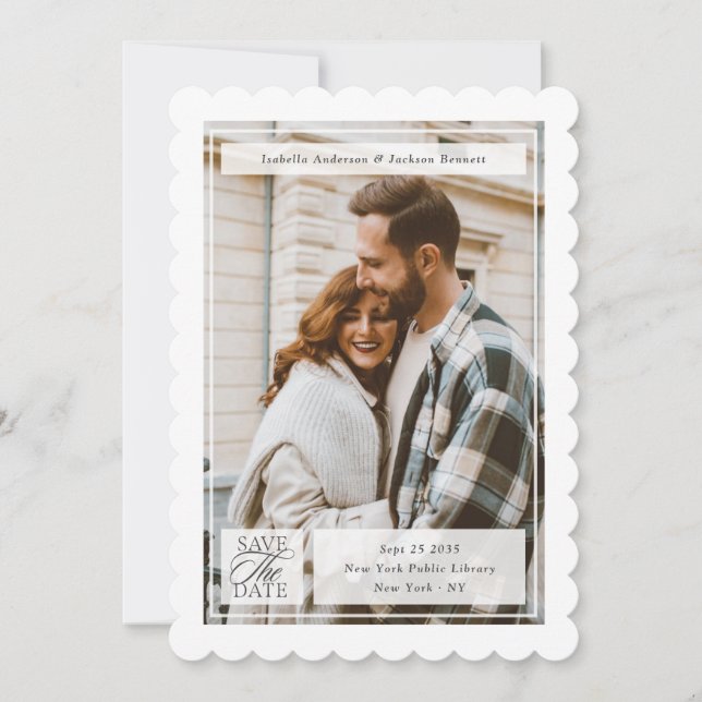Modern Script Postage Stamp Wedding Save The Date (Front)