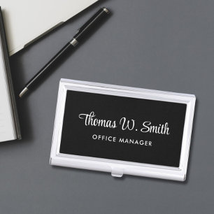 Modern Script Professional Black Business Card Case