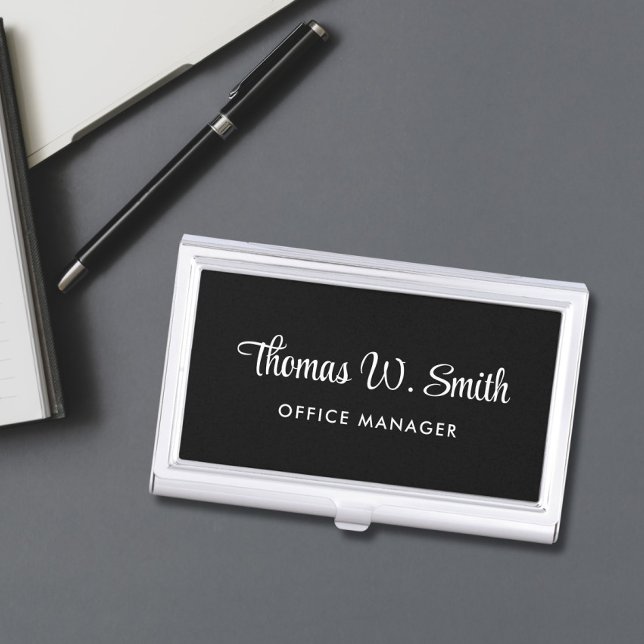 Modern Script Professional Black Business Card Case (Creator Uploaded)