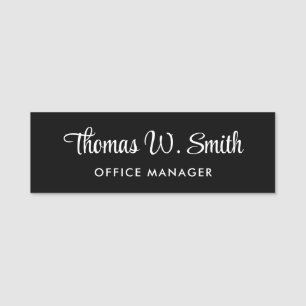 Modern Script Professional Black Name Tag