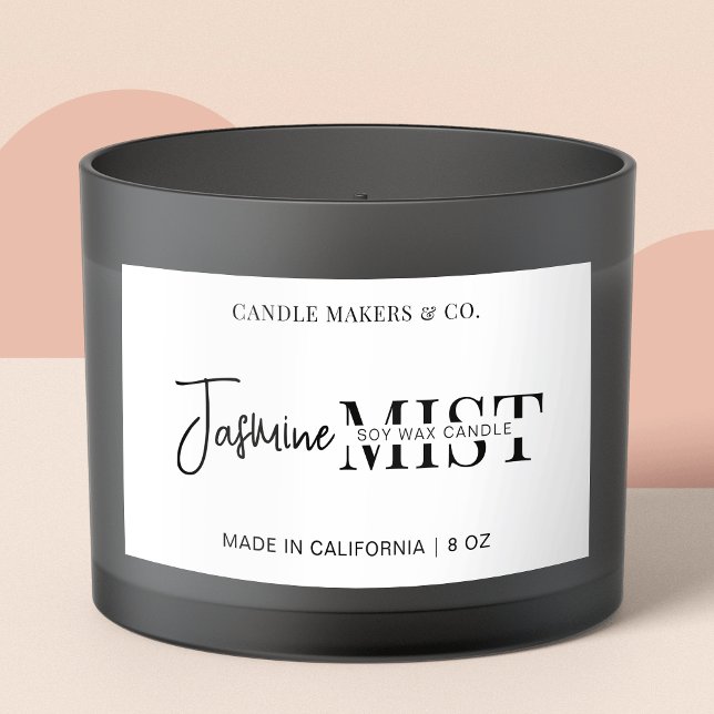 Modern Script Professional Black White Candle Rectangular Sticker (Modern black and white candle jar labels)