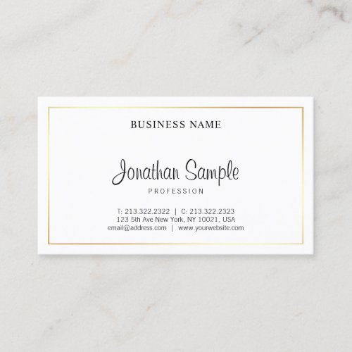 Modern Script Professional Elegant Plain Gold Luxe Business Card